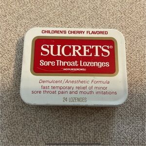 Sucrets Childrens Cherry Flavored Sore Throat Lozenges Metal Tin Box